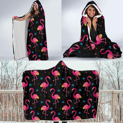 Flamingo Pink Neon Print Pattern Hooded Blanket-JTAMIGO.COM