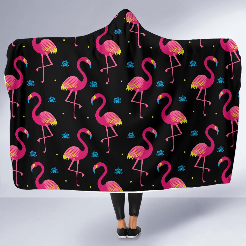 Flamingo Pink Neon Print Pattern Hooded Blanket-JTAMIGO.COM