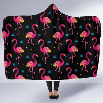 Flamingo Pink Neon Print Pattern Hooded Blanket-JTAMIGO.COM