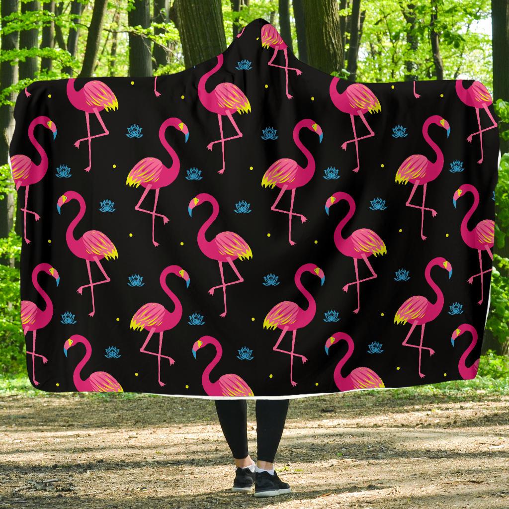 Flamingo Pink Neon Print Pattern Hooded Blanket-JTAMIGO.COM