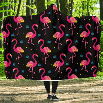Flamingo Pink Neon Print Pattern Hooded Blanket-JTAMIGO.COM