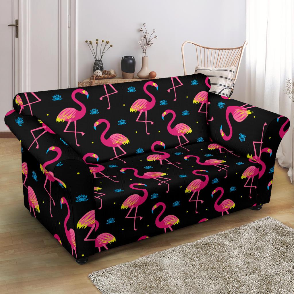 Flamingo Pink Neon Print Pattern Loveseat Slipcover-JTAMIGO.COM