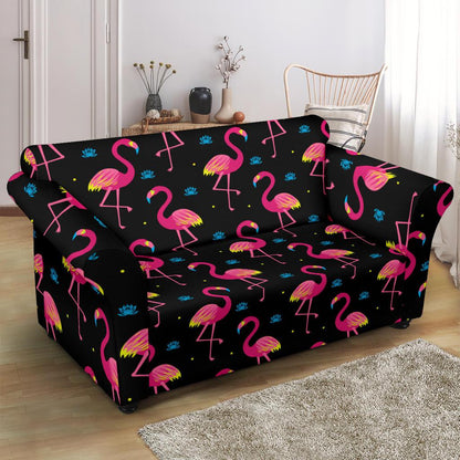 Flamingo Pink Neon Print Pattern Loveseat Slipcover-JTAMIGO.COM