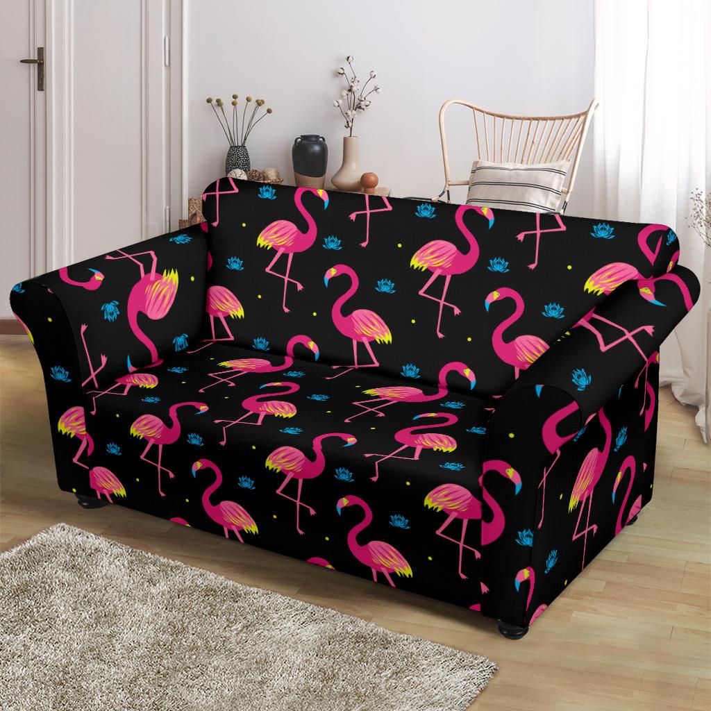 Flamingo Pink Neon Print Pattern Loveseat Slipcover-JTAMIGO.COM
