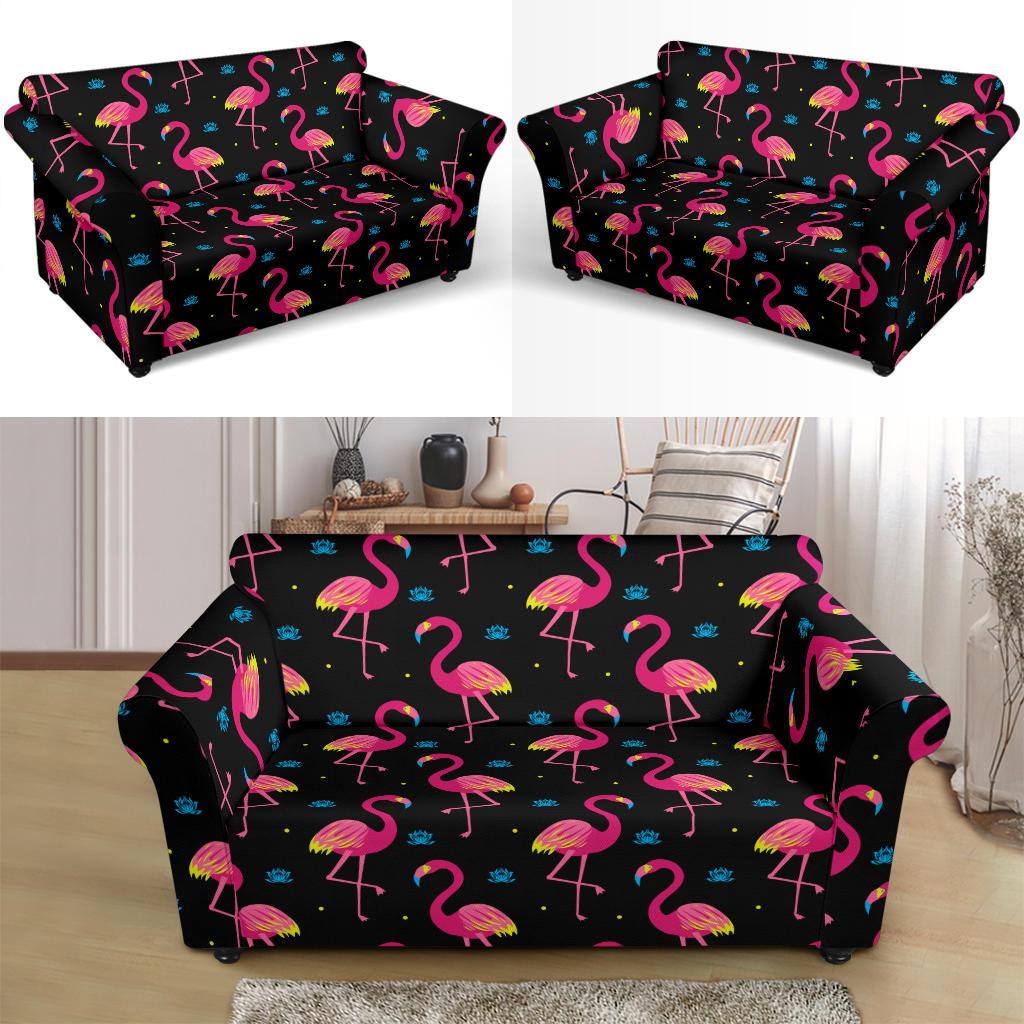 Flamingo Pink Neon Print Pattern Loveseat Slipcover-JTAMIGO.COM
