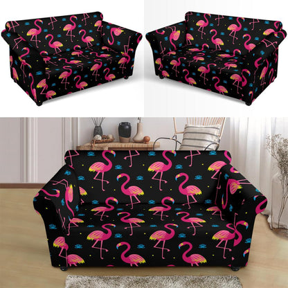 Flamingo Pink Neon Print Pattern Loveseat Slipcover-JTAMIGO.COM