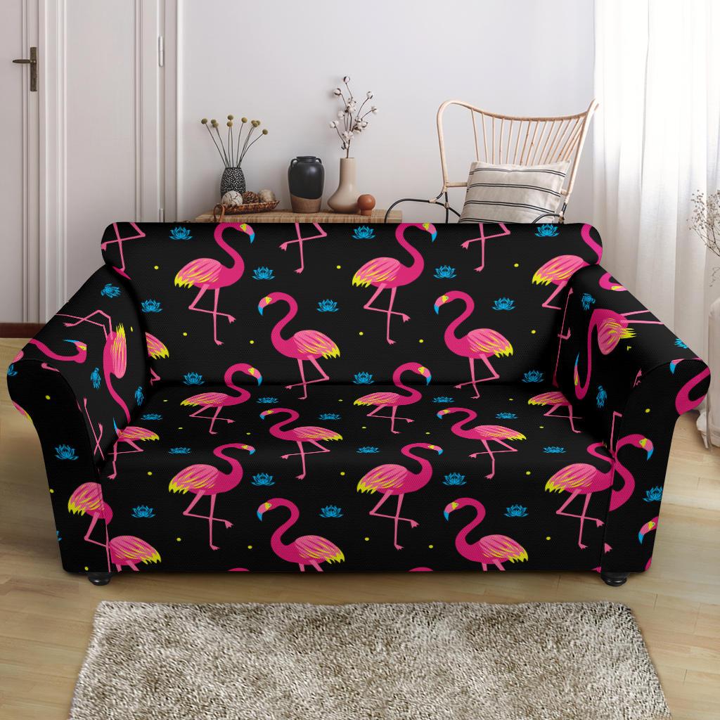 Flamingo Pink Neon Print Pattern Loveseat Slipcover-JTAMIGO.COM