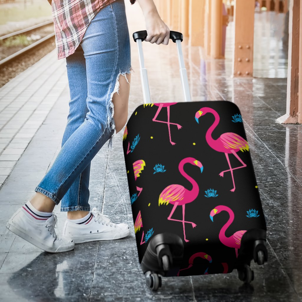 Flamingo Pink Neon Print Pattern Luggage Cover Protector