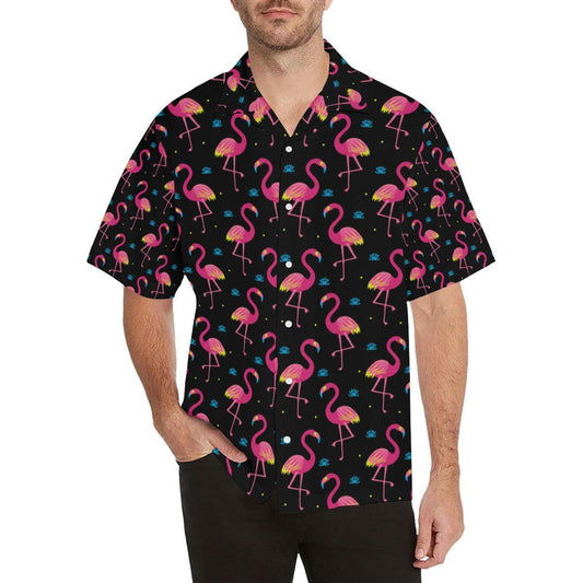 Flamingo Pink Neon Print Pattern Men Aloha Hawaiian Shirt