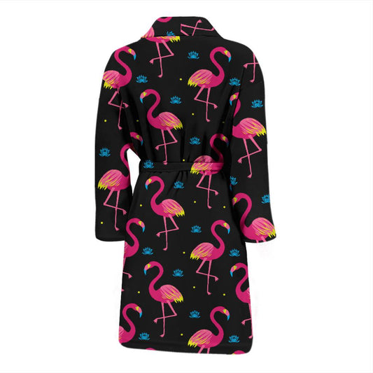 Flamingo Pink Neon Print Pattern Men Bath Robe-JTAMIGO.COM