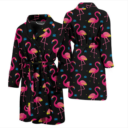 Flamingo Pink Neon Print Pattern Men Bath Robe-JTAMIGO.COM