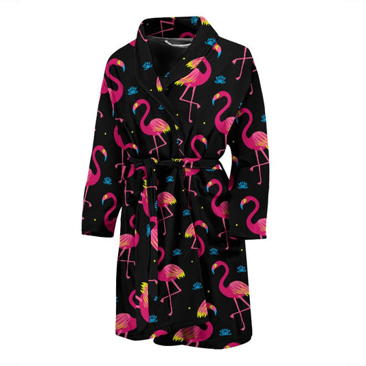 Flamingo Pink Neon Print Pattern Men Bath Robe-JTAMIGO.COM