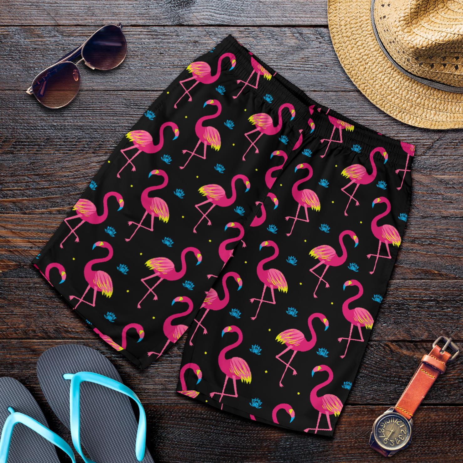 Flamingo Pink Neon Print Pattern Mens Shorts-JTAMIGO.COM