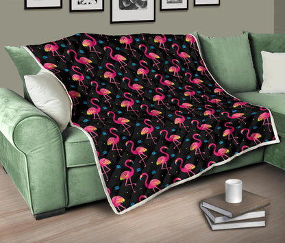 Flamingo Pink Neon Print Pattern Premium Quilt-JTAMIGO.COM