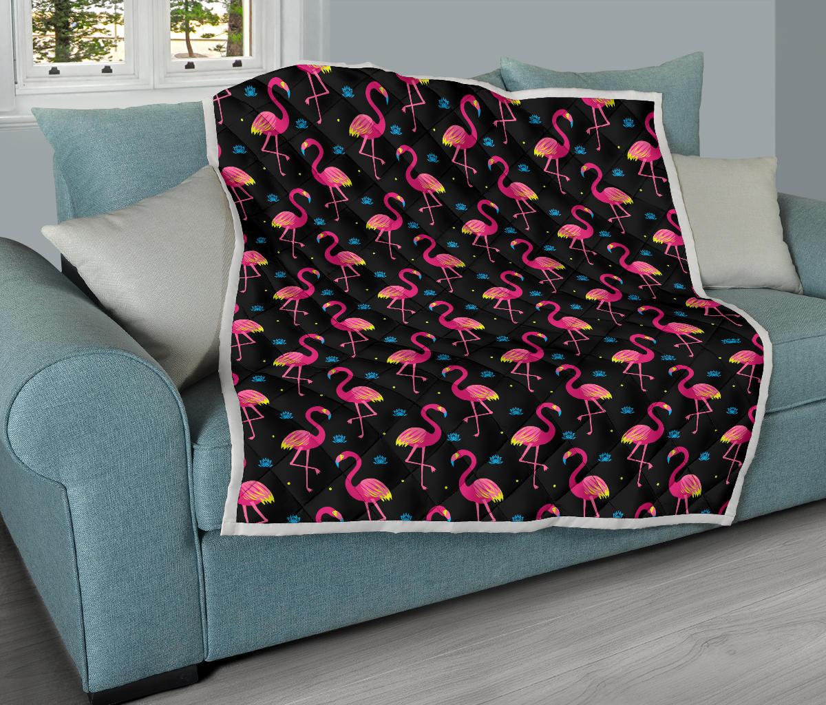 Flamingo Pink Neon Print Pattern Premium Quilt-JTAMIGO.COM