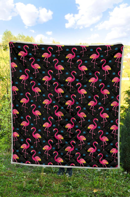 Flamingo Pink Neon Print Pattern Premium Quilt-JTAMIGO.COM