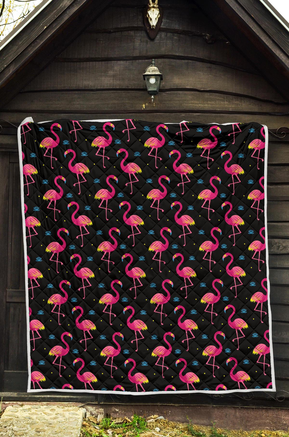 Flamingo Pink Neon Print Pattern Premium Quilt-JTAMIGO.COM