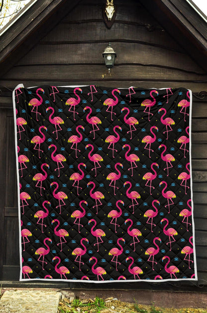 Flamingo Pink Neon Print Pattern Premium Quilt-JTAMIGO.COM
