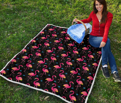 Flamingo Pink Neon Print Pattern Premium Quilt-JTAMIGO.COM