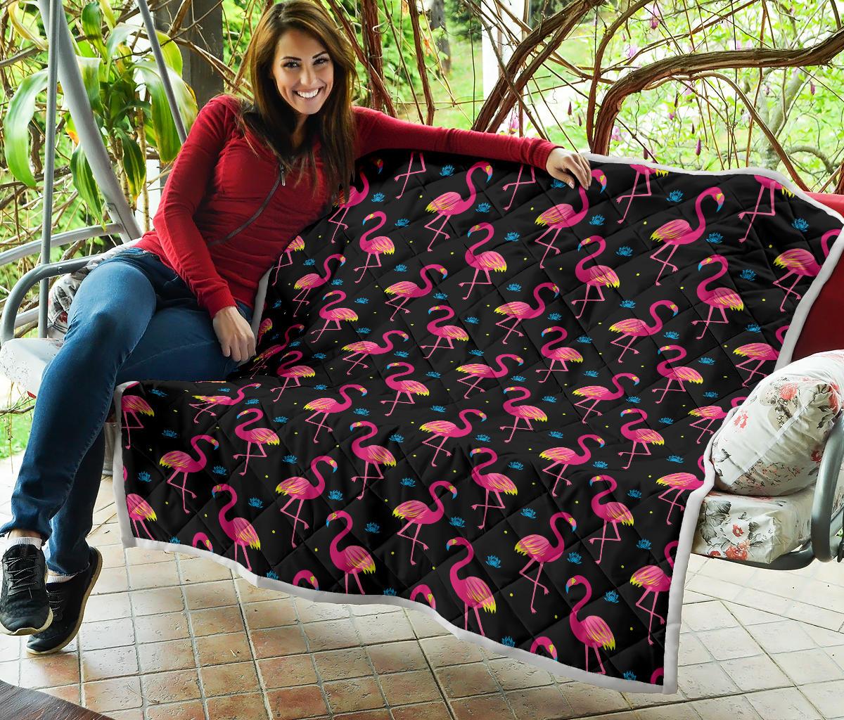 Flamingo Pink Neon Print Pattern Premium Quilt-JTAMIGO.COM