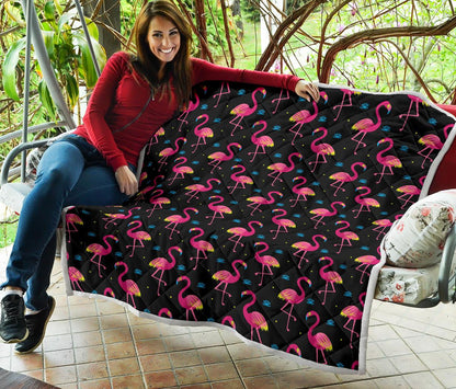 Flamingo Pink Neon Print Pattern Premium Quilt-JTAMIGO.COM