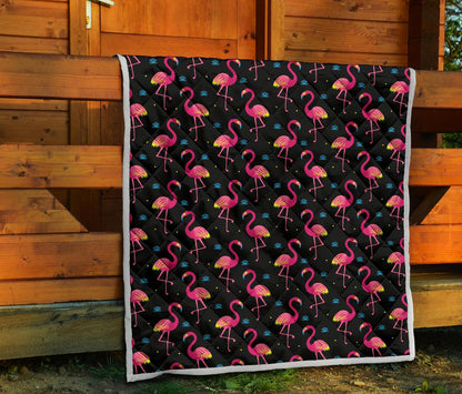 Flamingo Pink Neon Print Pattern Premium Quilt-JTAMIGO.COM