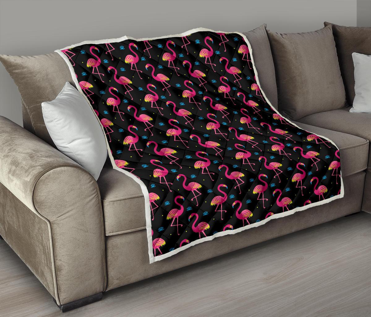 Flamingo Pink Neon Print Pattern Premium Quilt-JTAMIGO.COM