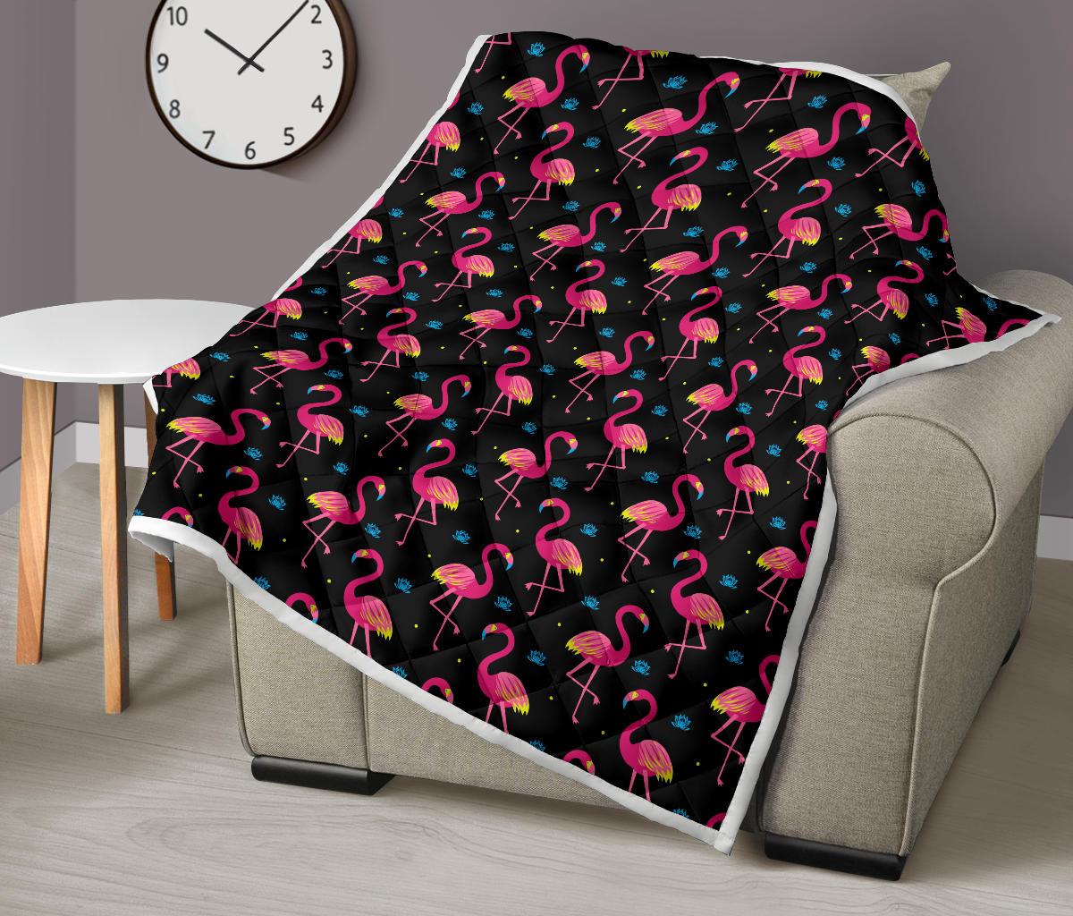 Flamingo Pink Neon Print Pattern Premium Quilt-JTAMIGO.COM
