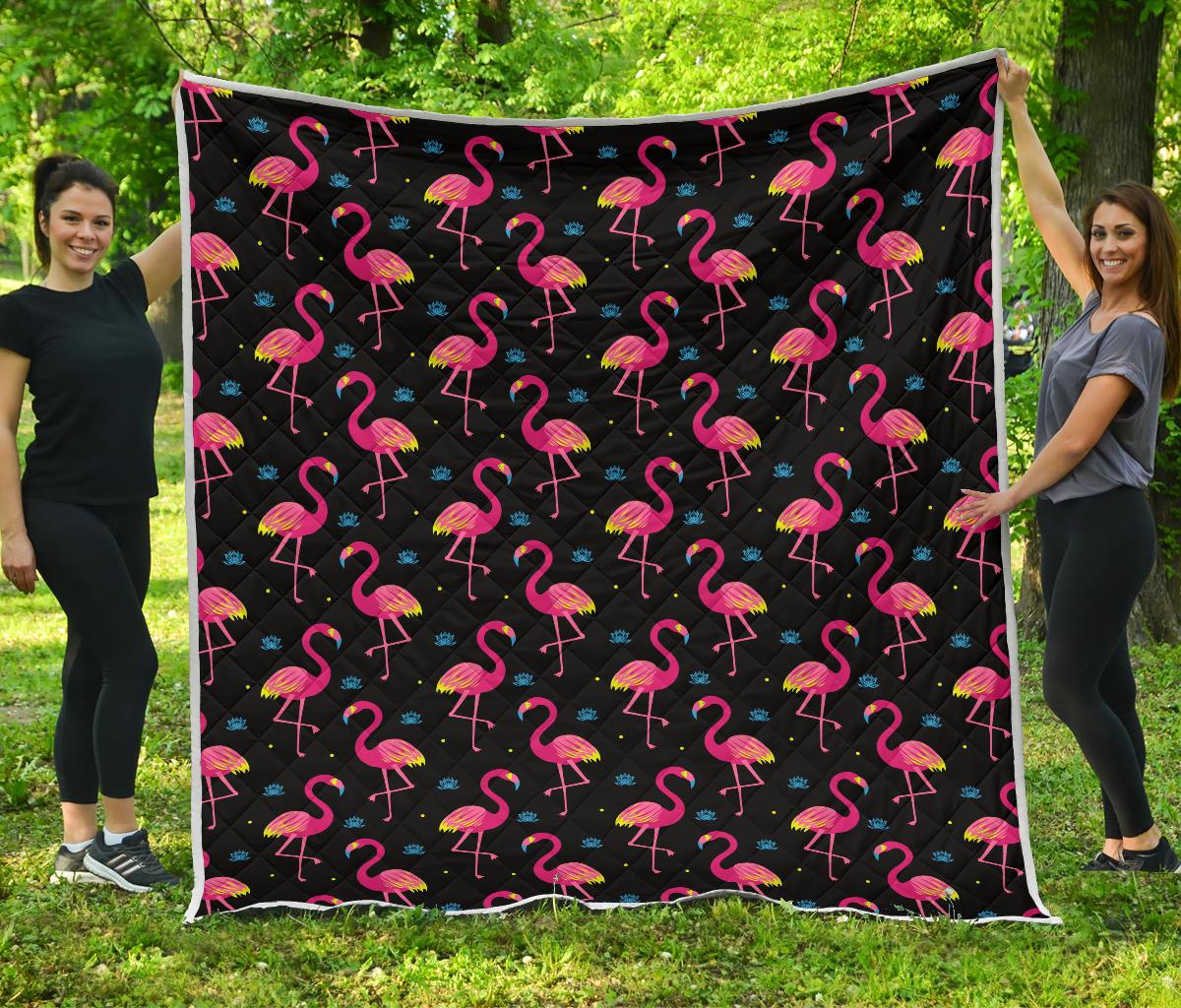 Flamingo Pink Neon Print Pattern Premium Quilt-JTAMIGO.COM