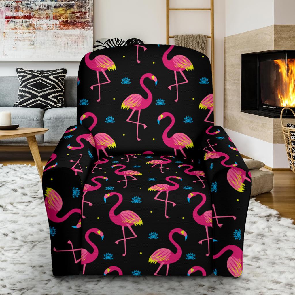 Flamingo Pink Neon Print Pattern Single Sofa Slipcover -JTAMIGO.COM