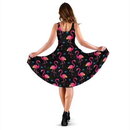 Flamingo Pink Neon Print Pattern Sleeveless Dress