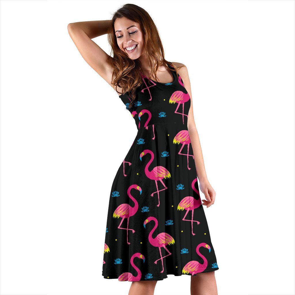 Flamingo Pink Neon Print Pattern Sleeveless Dress