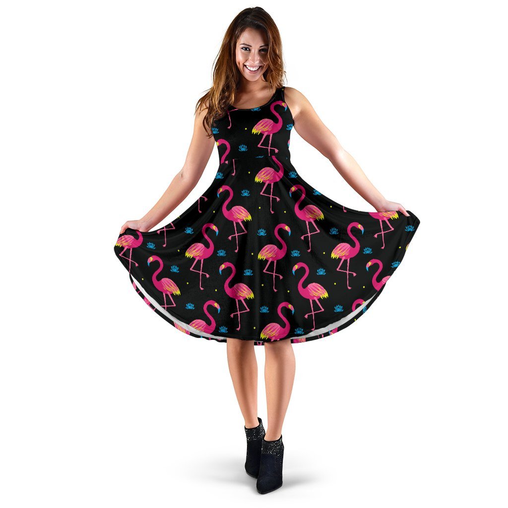 Flamingo Pink Neon Print Pattern Sleeveless Dress