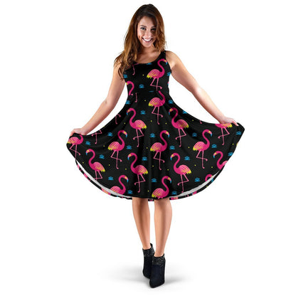 Flamingo Pink Neon Print Pattern Sleeveless Dress