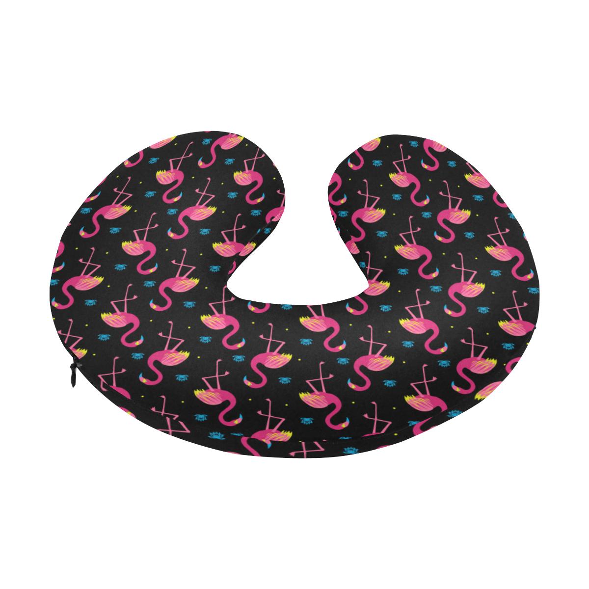 Flamingo Pink Neon Print Pattern U-Shaped Travel Neck Pillow-JTAMIGO.COM