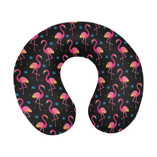 Flamingo Pink Neon Print Pattern U-Shaped Travel Neck Pillow-JTAMIGO.COM