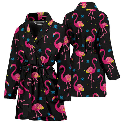 Flamingo Pink Neon Print Pattern Women Bath Robe-JTAMIGO.COM