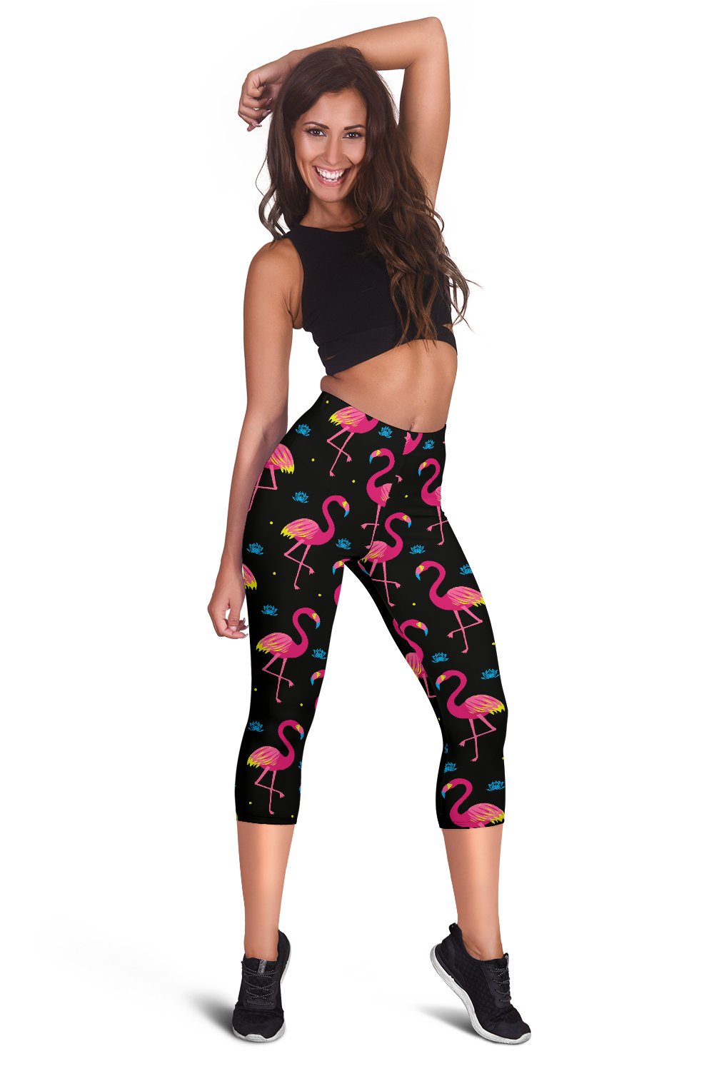 Flamingo Pink Neon Print Pattern Women Capris