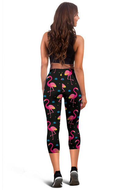 Flamingo Pink Neon Print Pattern Women Capris