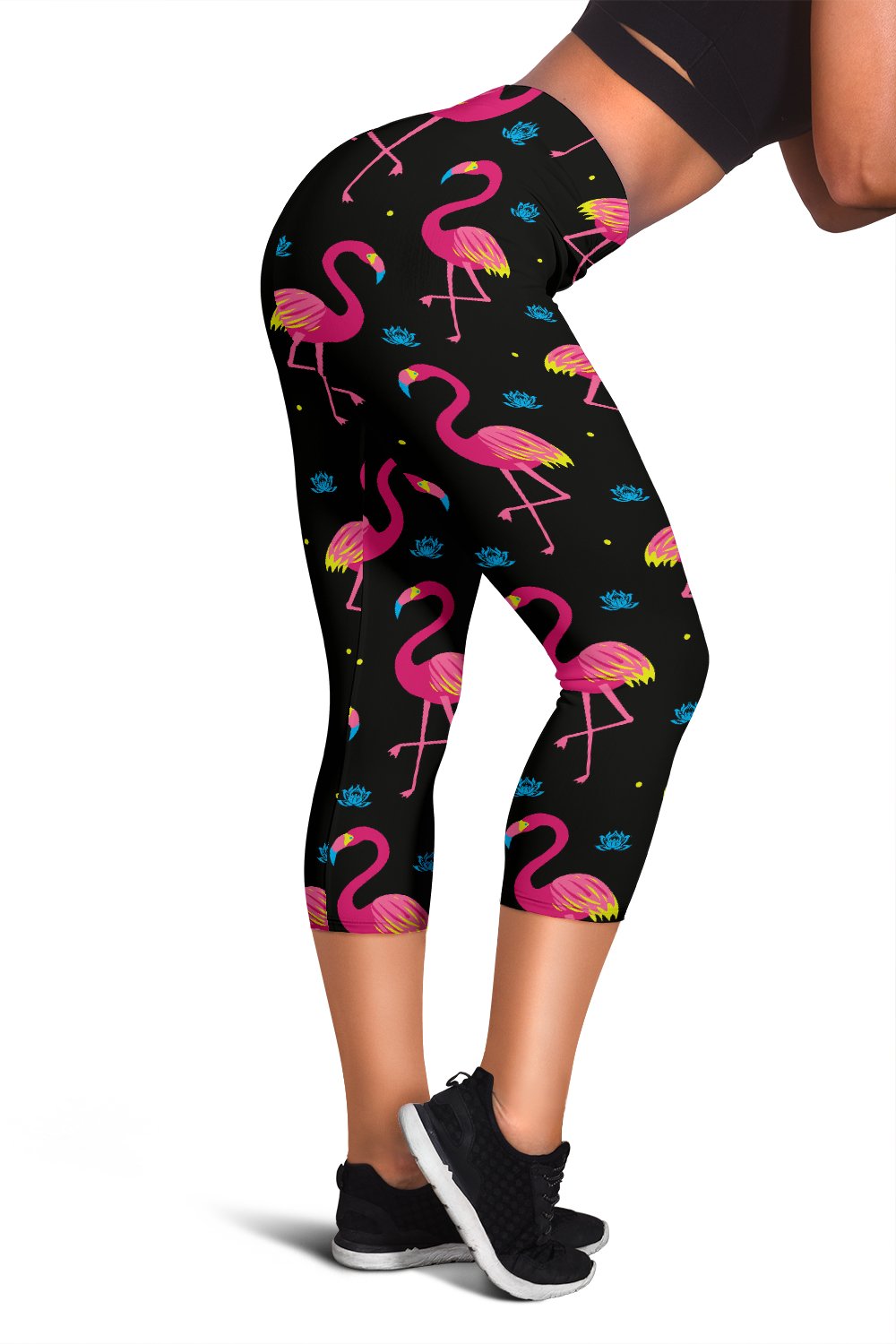 Flamingo Pink Neon Print Pattern Women Capris