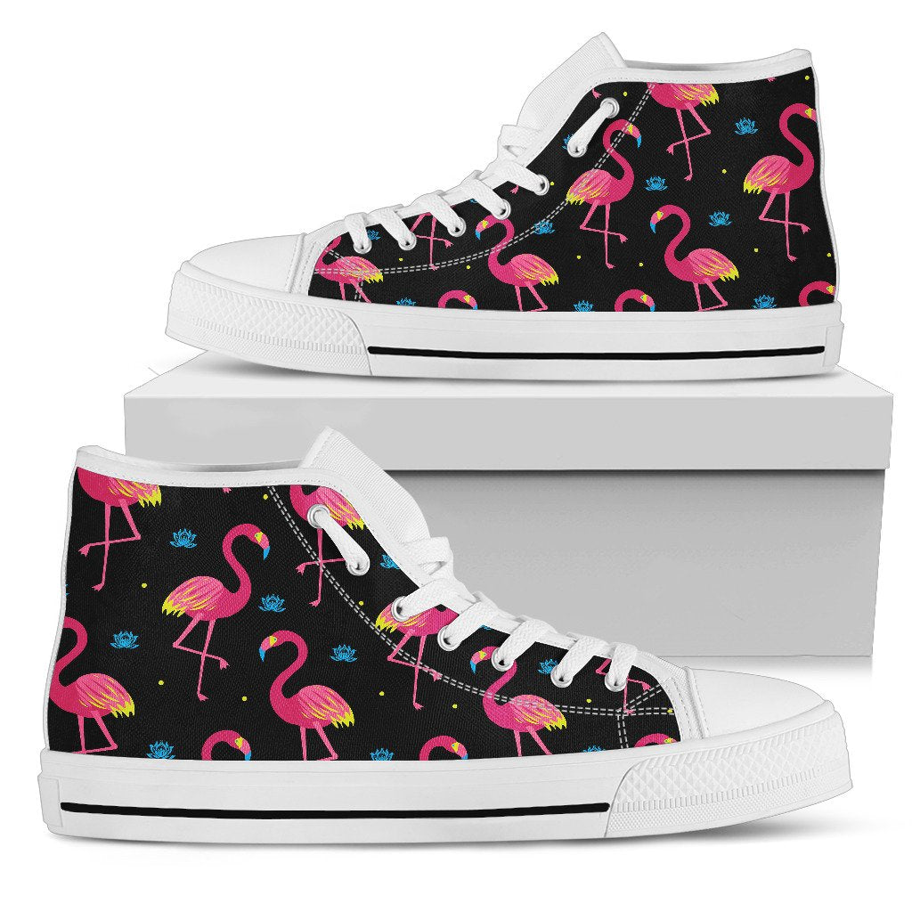 Flamingo Pink Neon Print Pattern Women High Top Shoes