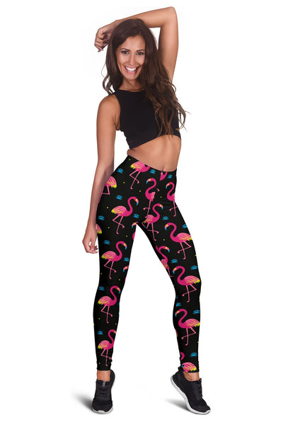 Flamingo Pink Neon Print Pattern Women Leggings