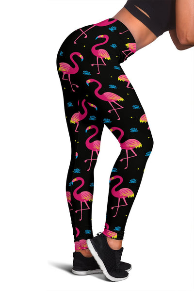 Flamingo Pink Neon Print Pattern Women Leggings