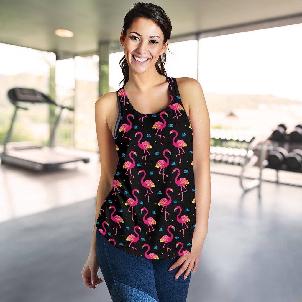 Flamingo Pink Neon Print Pattern Women Racerback Tank Top