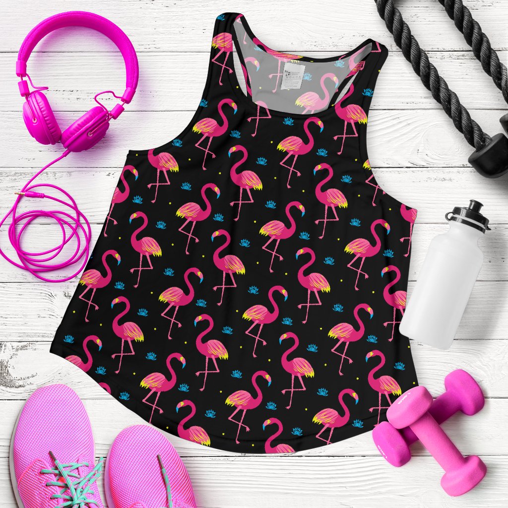 Flamingo Pink Neon Print Pattern Women Racerback Tank Top