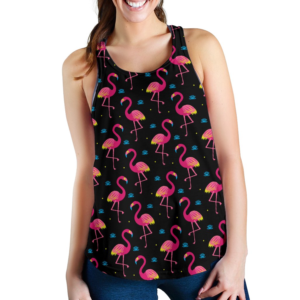 Flamingo Pink Neon Print Pattern Women Racerback Tank Top