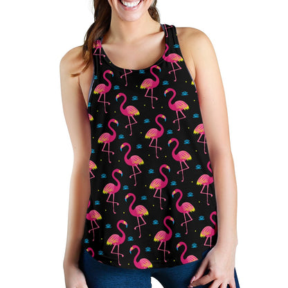 Flamingo Pink Neon Print Pattern Women Racerback Tank Top