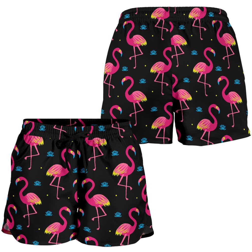 Flamingo Pink Neon Print Pattern Women Shorts-JTAMIGO.COM