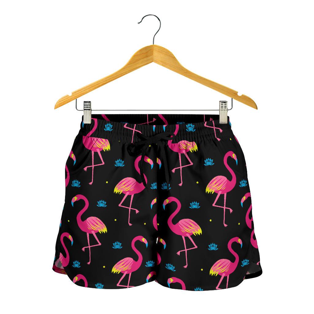 Flamingo Pink Neon Print Pattern Women Shorts-JTAMIGO.COM