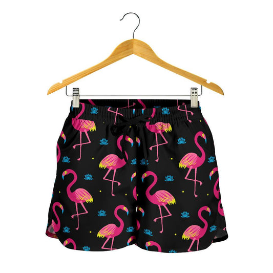 Flamingo Pink Neon Print Pattern Women Shorts-JTAMIGO.COM